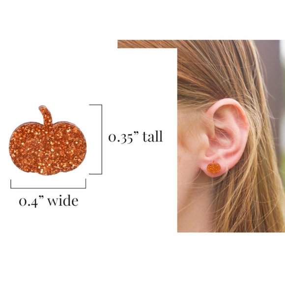 ๐ Handmade resin glitter Thanksgiving pumpkin stud earrings 1/2in - Picture 1 of 7